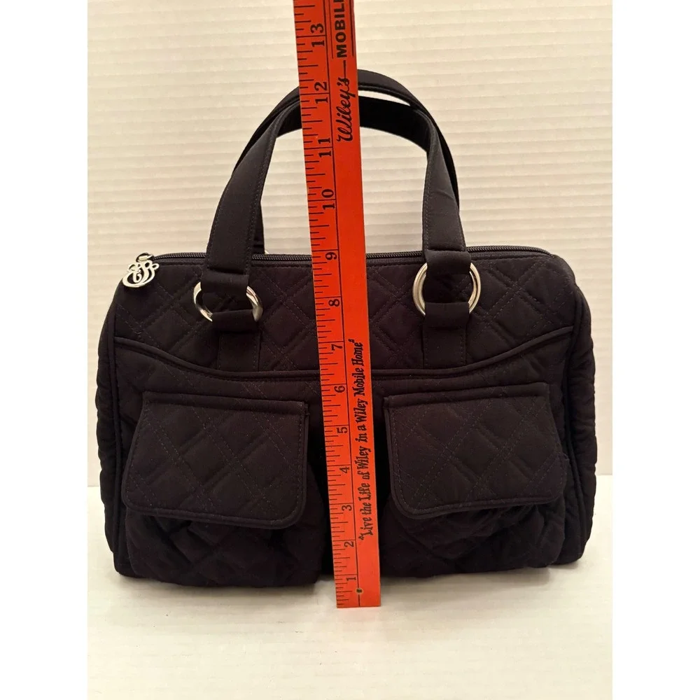 Vera Bradley Black Quilted Microfiber Satchel Handbag with Front Pockets